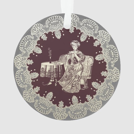 Lady drink tea ornament (achterkant)