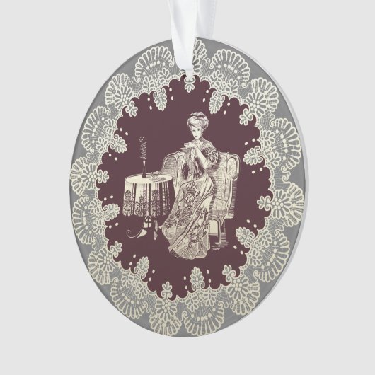 Lady drink tea ornament (voorkant)