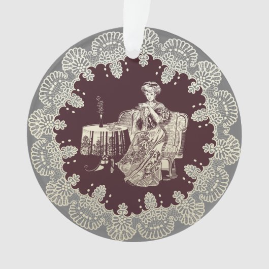 Lady drink tea ornament (voorkant)
