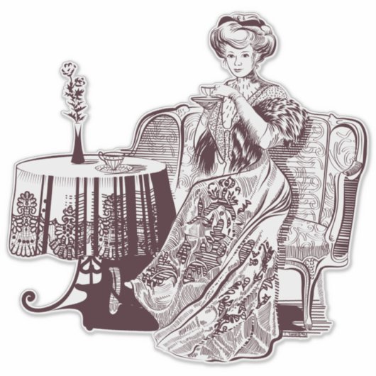 Lady drink tea sticker (Voorkant)
