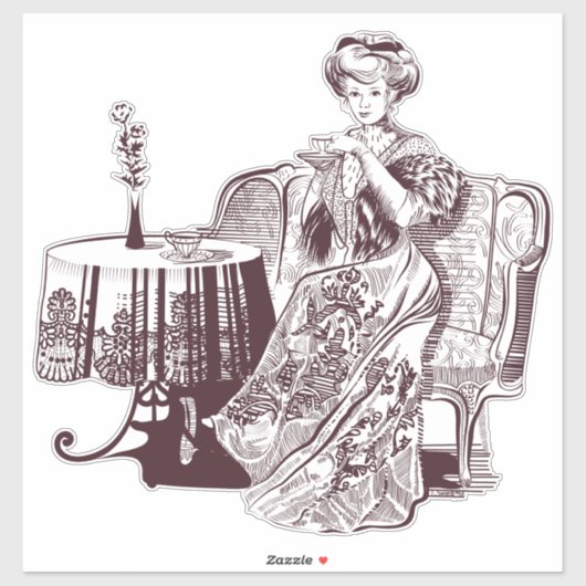 Lady drink tea sticker (Vel)