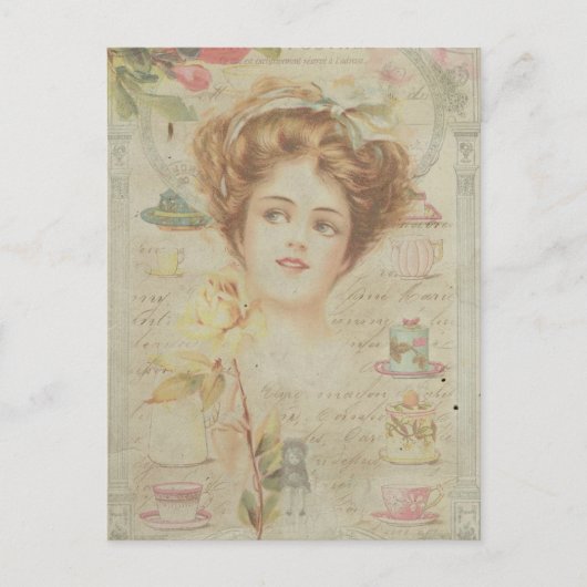  Lady Elegant China Lijst Shabby Collage Briefkaart (Voorkant)