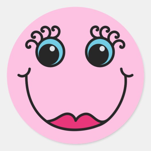 Lady Emoji gezicht licht roze Ronde Sticker (Voorkant)