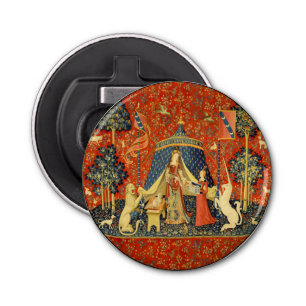 Lady en de Unicorn Medieval Tapestry Art Button Flesopener