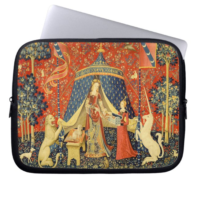 Lady en de Unicorn Medieval Tapestry Art Laptop Sleeve (Voorkant)