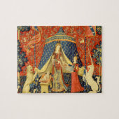 Lady en de Unicorn Medieval Tapestry Art Legpuzzel (Horizontaal)