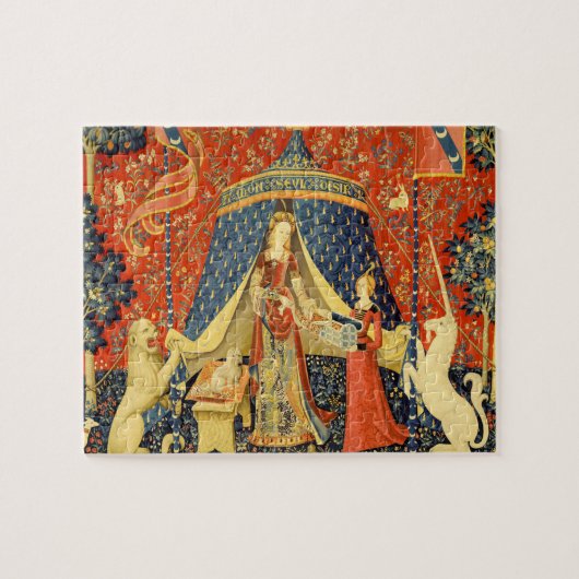 Lady en de Unicorn Medieval Tapestry Art Legpuzzel (Horizontaal)