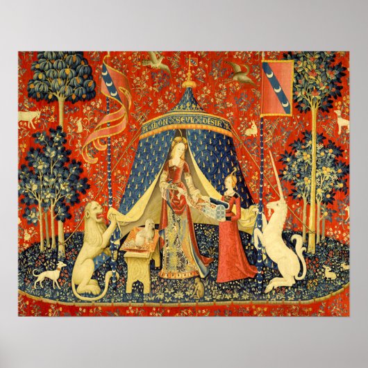 Lady en de Unicorn Medieval Tapestry Art Poster (Voorkant)