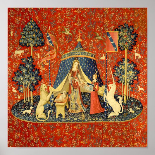 Lady en de Unicorn Medieval Tapestry Art Poster (Voorkant)