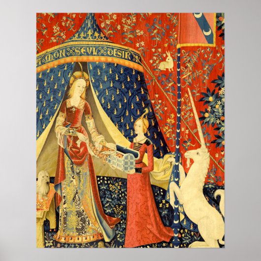 Lady en de Unicorn Medieval Tapestry Art Poster (Voorkant)