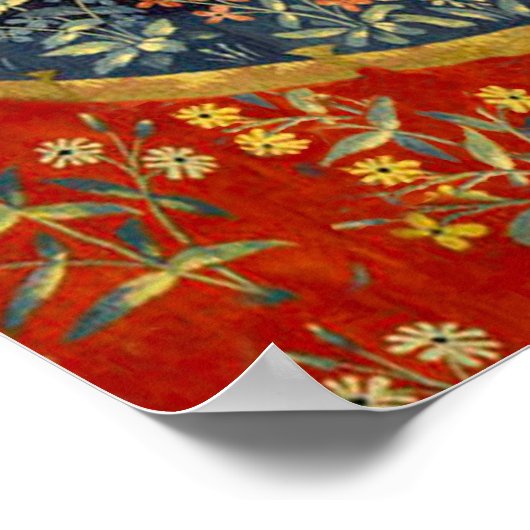 Lady en de Unicorn Medieval Tapestry Art Poster (Hoek)