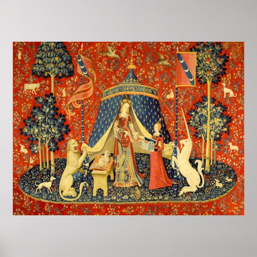 Lady en de Unicorn Medieval Tapestry Art Poster (Voorkant)