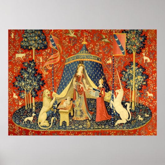 Lady en de Unicorn Medieval Tapestry Art Poster (Voorkant)