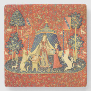 Lady en de Unicorn Medieval Tapestry Art Stenen Onderzetter