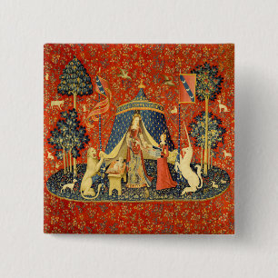 Lady en de Unicorn Medieval Tapestry Art Vierkante Button 5,1 Cm