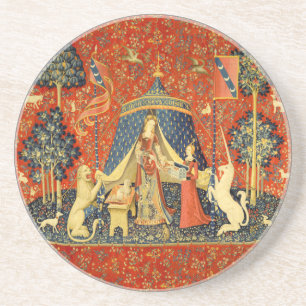 Lady en de Unicorn Medieval Tapestry Art Zandsteen Onderzetter