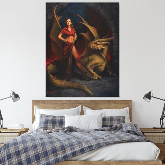 Lady en Dragon Canvas Afdruk (Insitu (Slaapkamer))