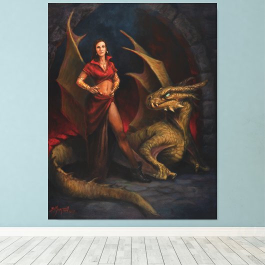 Lady en Dragon Canvas Afdruk (Insitu (Houten vloer))
