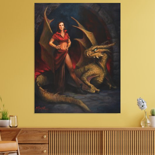 Lady en Dragon Canvas Afdruk (Insitu (Woonkamer))