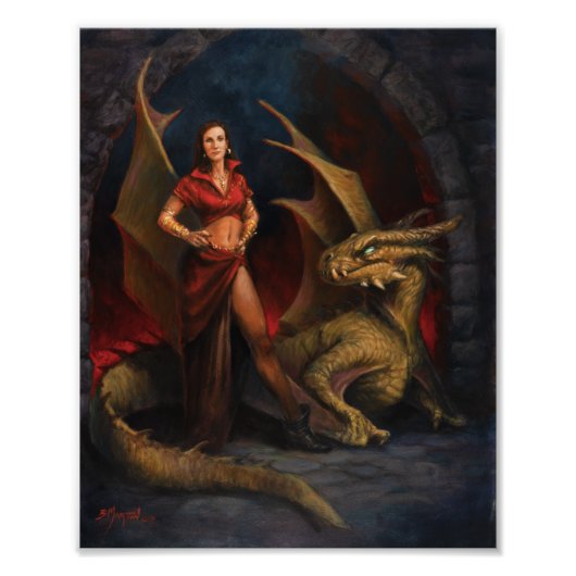 Lady en Dragon Foto Afdruk (Voorkant)