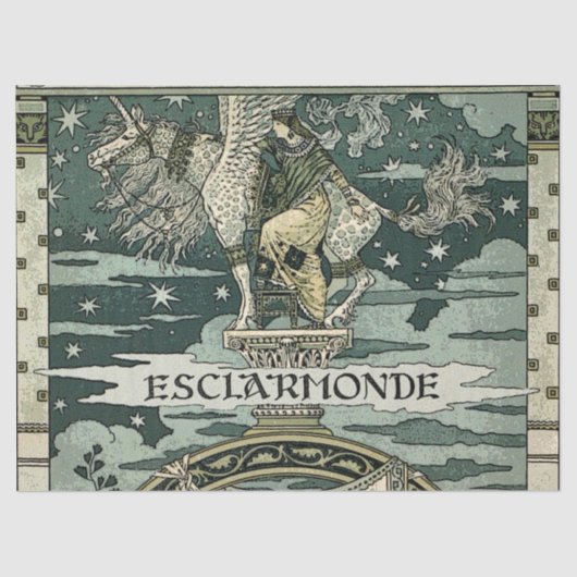 LADY EN EENHOORN PEGASUS IN BLAUWE STERRENHEMEL TISSUEPAPIER (Voorkant)