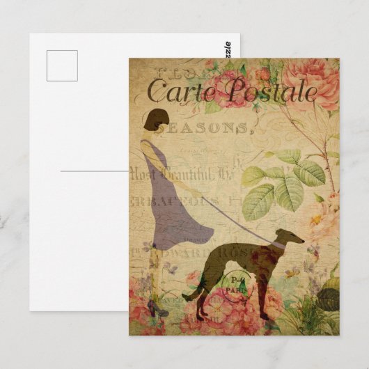 Lady en Greyhound  Frans Briefkaart (Voorkant / Achterkant)