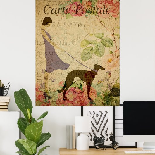 Lady en Greyhound  Poster Frans Briefkaart (Thuiskantoor)