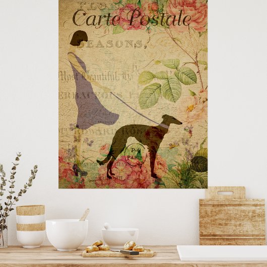 Lady en Greyhound  Poster Frans Briefkaart (Keuken)