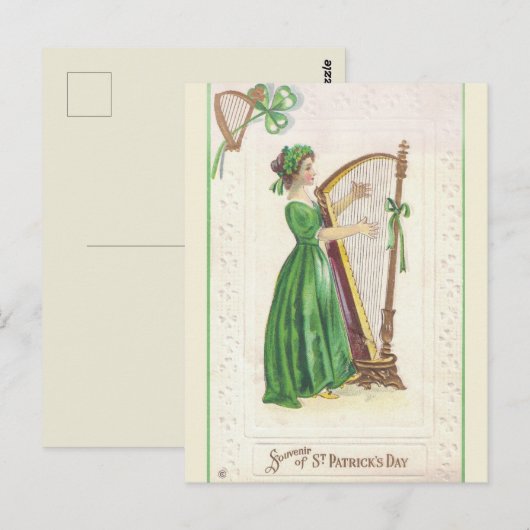 Lady en Harp St Patricks Day Souvenir Briefkaart (Voorkant / Achterkant)