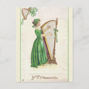 Lady en Harp St Patricks Day Souvenir Briefkaart