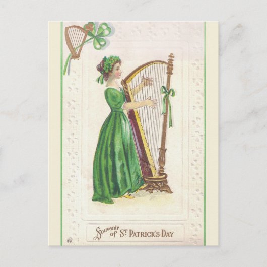  Lady en Harp St Patricks Day Souvenir Briefkaart (Voorkant)