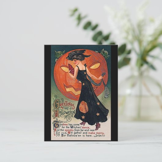  Lady en Jack o'lantaarn Moon Halloween Briefkaart (Staand voorkant)