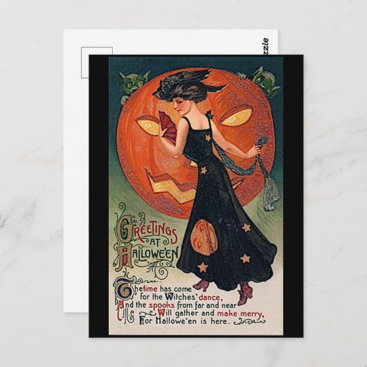  Lady en Jack o'lantaarn Moon Halloween Briefkaart (Voorkant / Achterkant)