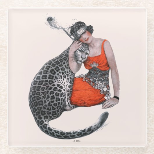 Lady en Leopard Glazen Onderzetter (Voorkant)