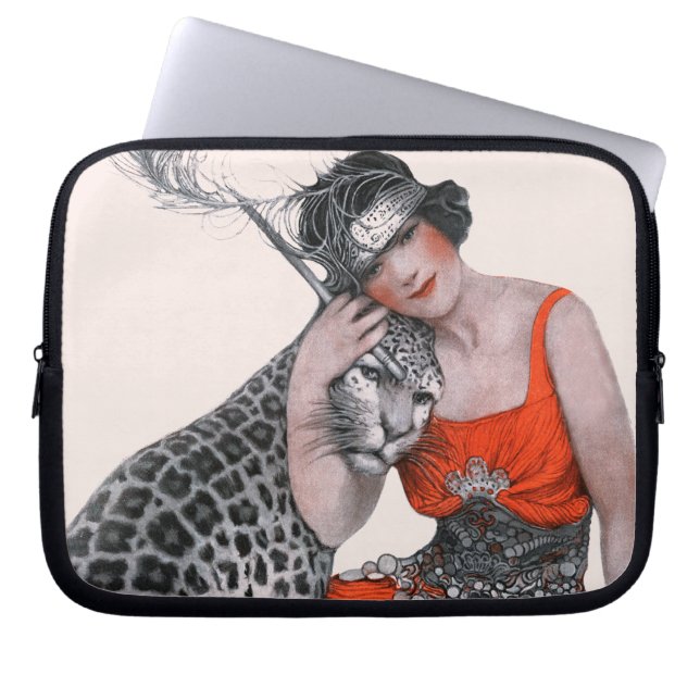Lady en Leopard Laptop Sleeve (Voorkant)