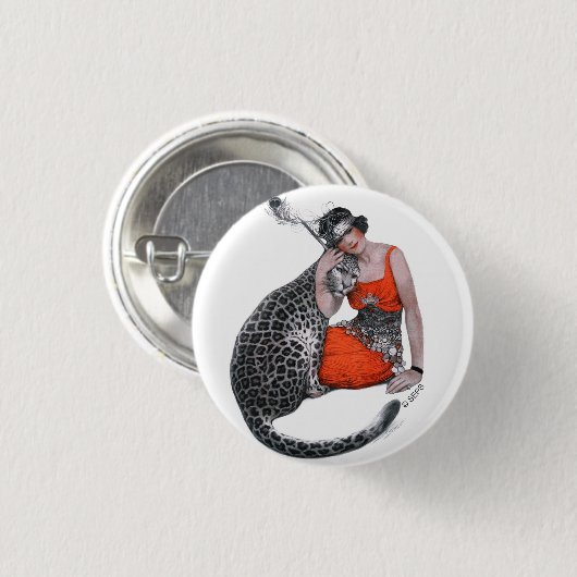 Lady en Leopard Ronde Button 3,2 Cm (Voorkant /achterkant)