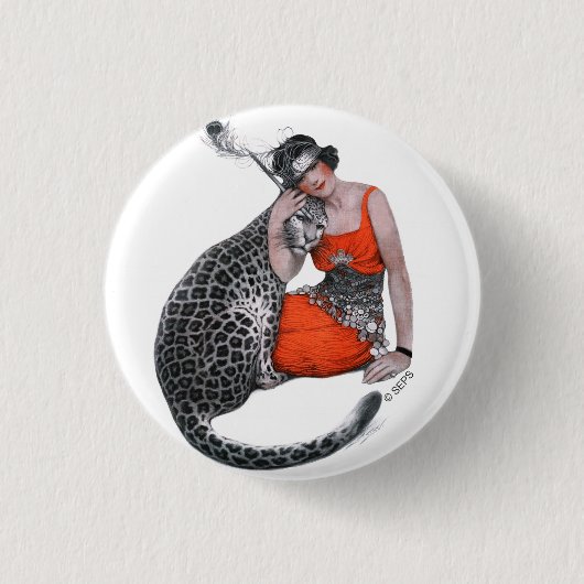 Lady en Leopard Ronde Button 3,2 Cm (Voorkant)