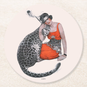 Lady en Leopard Ronde Kartonnen Onderzetter