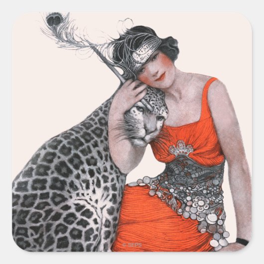 Lady en Leopard Vierkante Sticker (Voorkant)