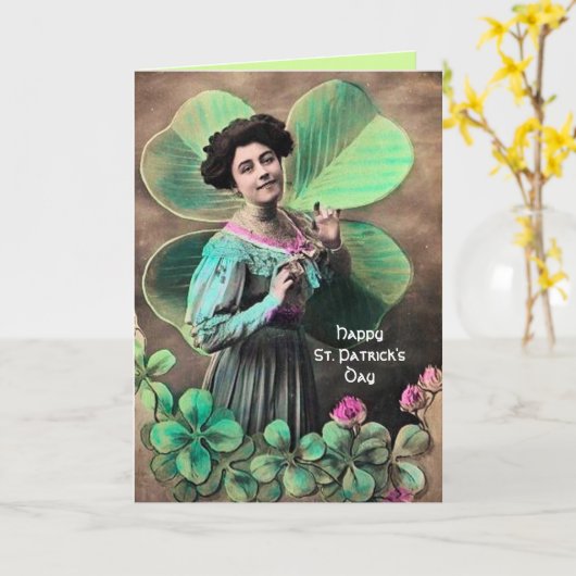 LADY EN LUCKY SHAMROCKS St Patrick's Day Kaart (Gele Bloem)