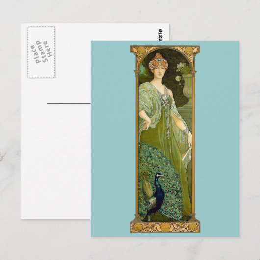 Lady en Peacock Briefkaart (Voorkant / Achterkant)