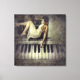 Lady en Piano Keys Canvas Afdruk