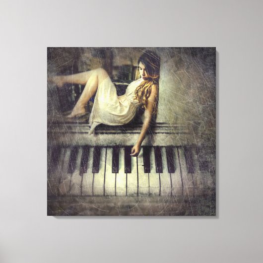 Lady en Piano Keys Canvas Afdruk (Voorkant)