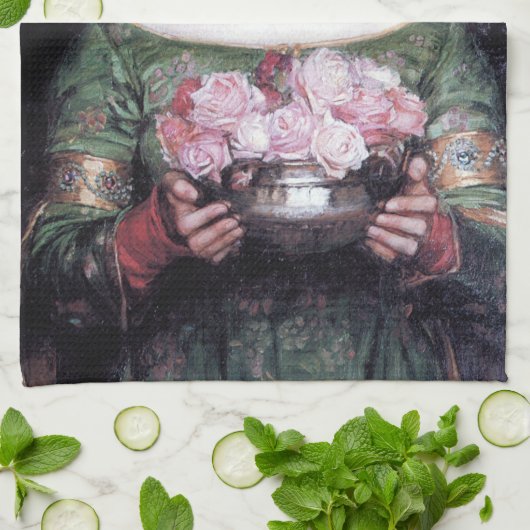 Lady en Roos, John William Waterhouse Theedoek (Gevouwen)