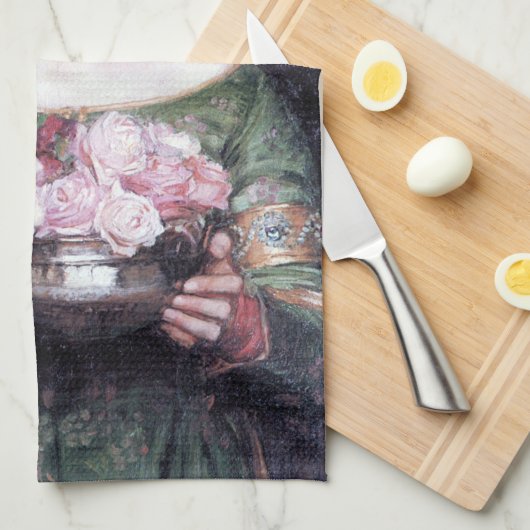 Lady en Roos, John William Waterhouse Theedoek (Quarter Fold)