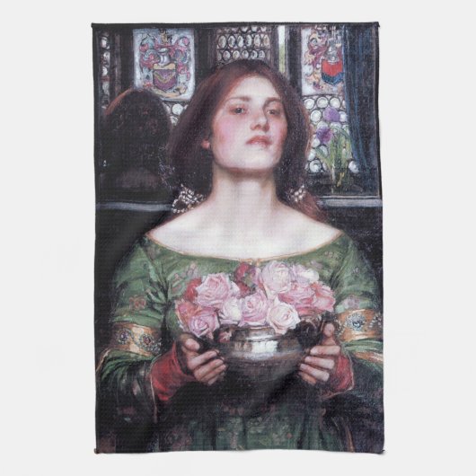 Lady en Roos, John William Waterhouse Theedoek (Verticaal)