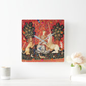 LADY EN UNICORN Fantasy Flowers, Animals, Gemstene Vierkante Klok (Huis)