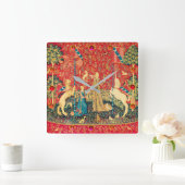 LADY EN UNICORN Fantasy Flowers, Animals, Gemstene Vierkante Klok (Huis)