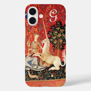 LADY EN UNICORN Fantasy Flowers, Animals Monogram iPhone 16 Plus Hoesje