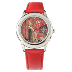 LADY EN UNICORN Fantasy Flowers, Animals Monogram Horloge